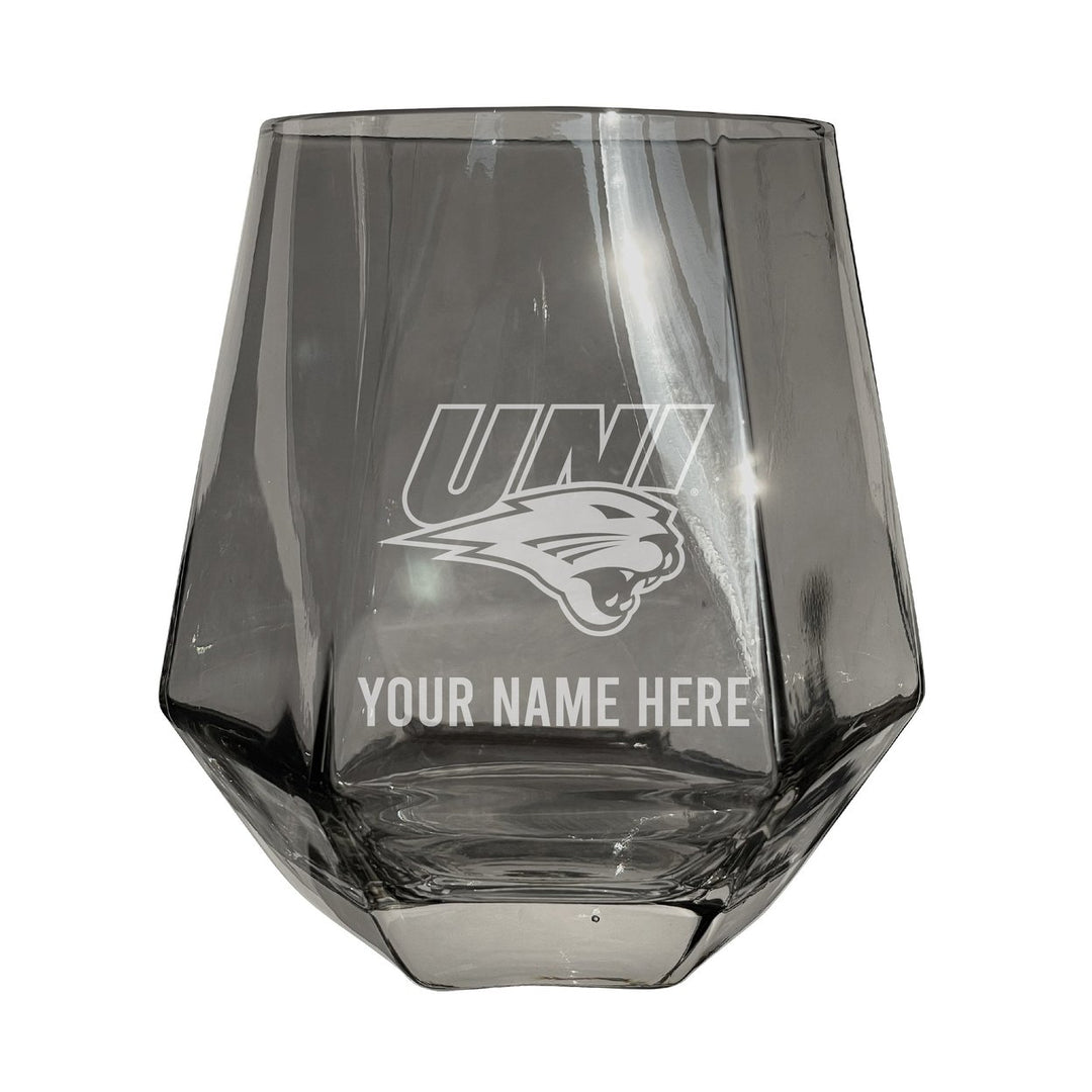 Northern Iowa Panthers Customizable Stemless Diamond Wine Glass Engraved 10 oz Officially Licensed Collegiate Product Image 1