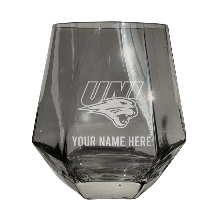 Northern Iowa Panthers Customizable Stemless Diamond Wine Glass Engraved 10 oz Officially Licensed Collegiate Product Image 1