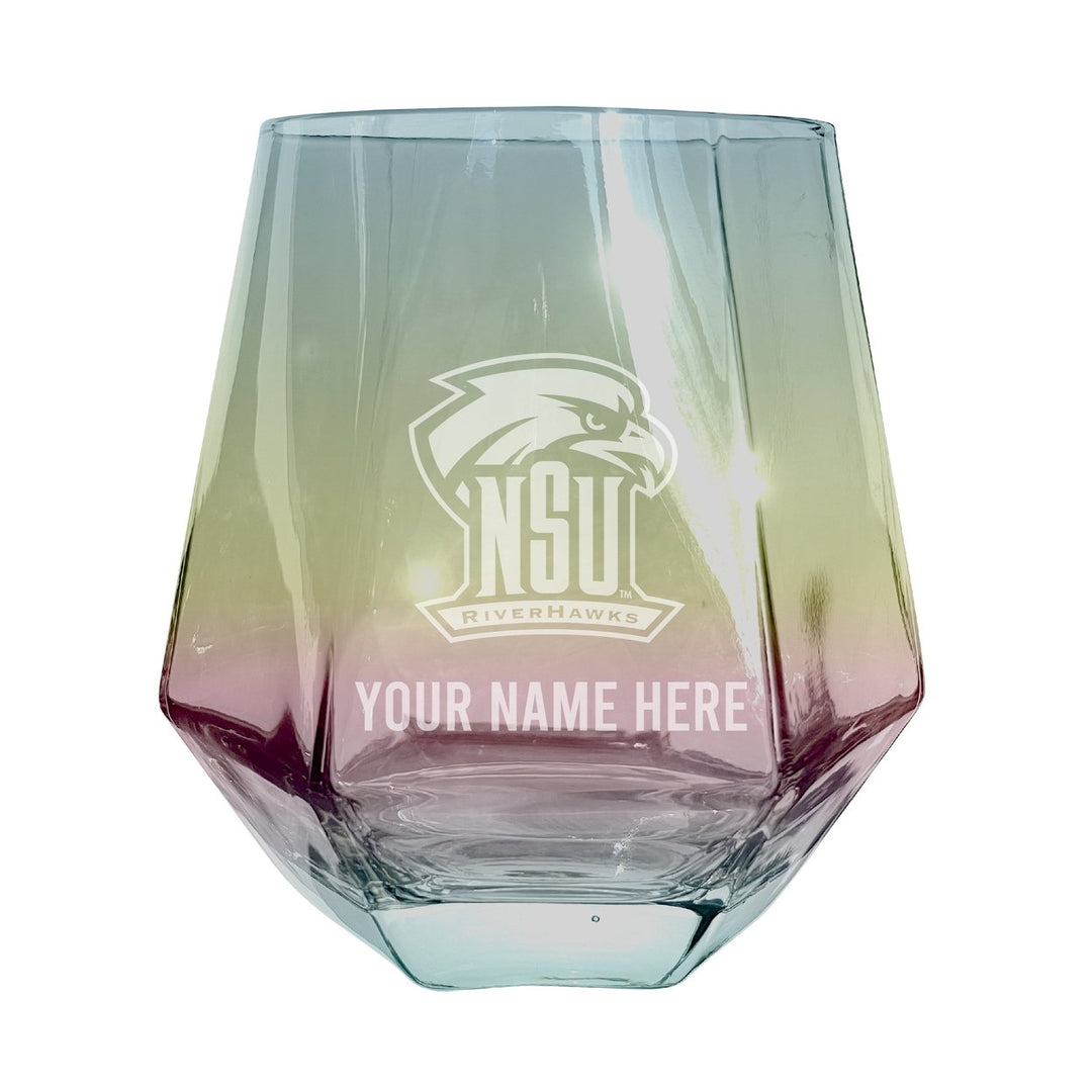 Northeastern State University Riverhawks Customizable Stemless Diamond Wine Glass Engraved 10 oz Officially Licensed Image 1