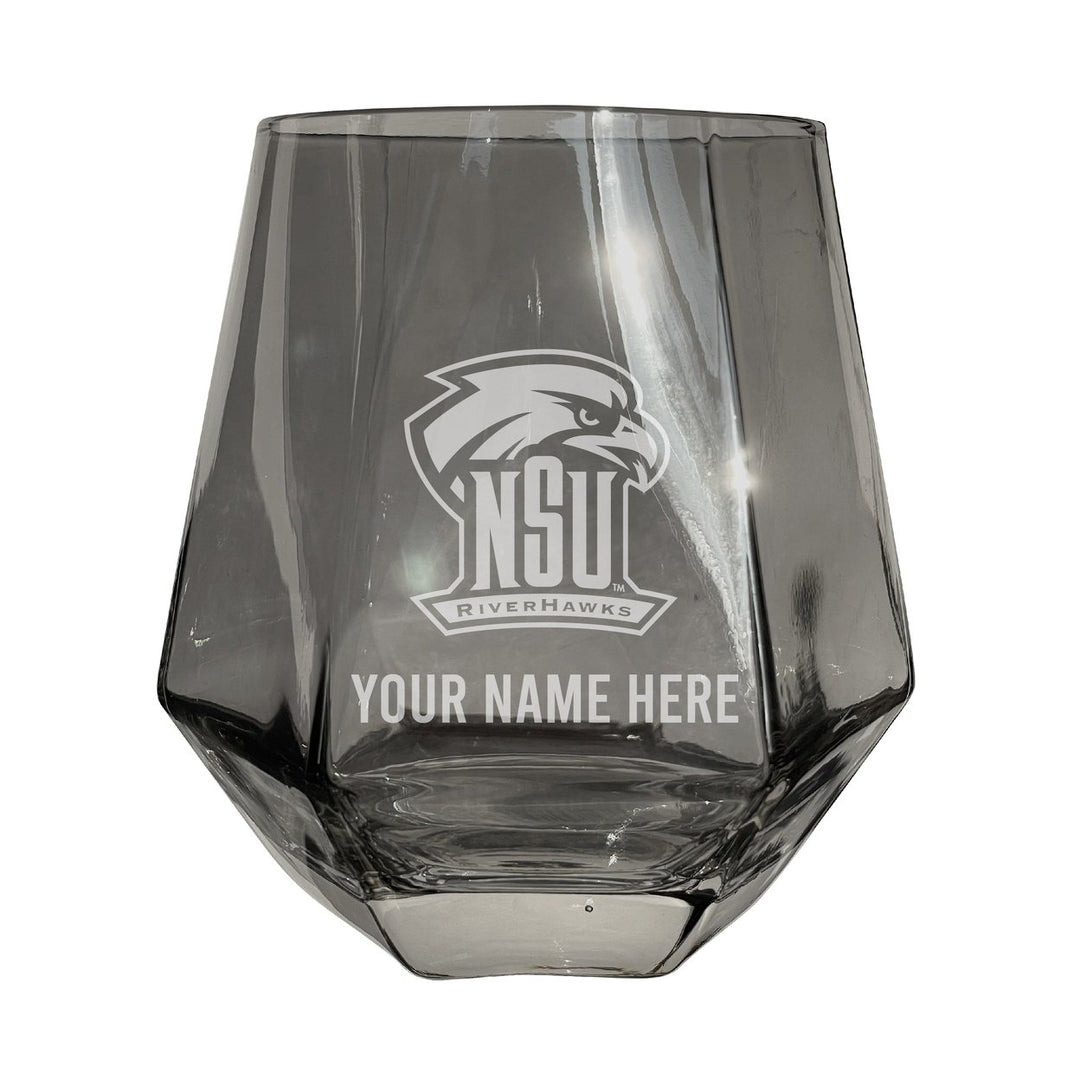 Northeastern State University Riverhawks Customizable Stemless Diamond Wine Glass Engraved 10 oz Officially Licensed Image 1