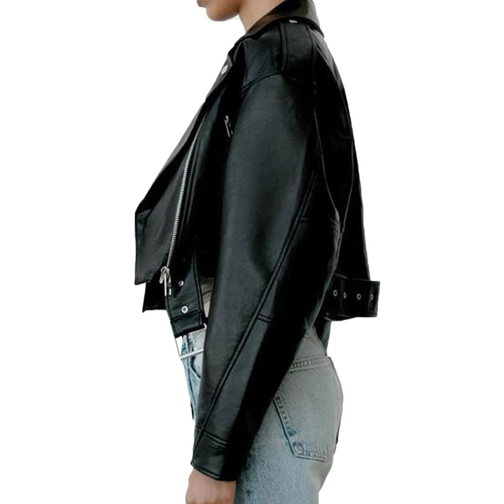 Fitaylor Womens Faux PU Leather Motorcycle Jacket - Casual Zipper Lapel Coat Image 4