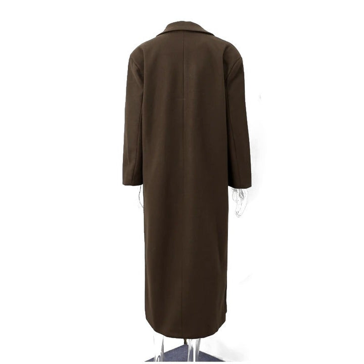 Womens Vintage Double-Breasted Long Coat - Loose Turn-down Collar Brown Winter Maxi Coat Image 10