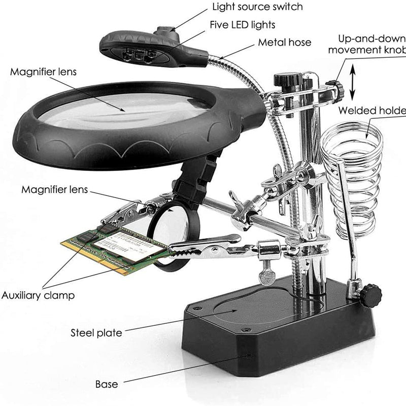 Welding Magnifying Glass LED Light Auxiliary Clip loupe Magnifier 3 In1 Hand Soldering Solder Iron Stand Holder Station Image 4