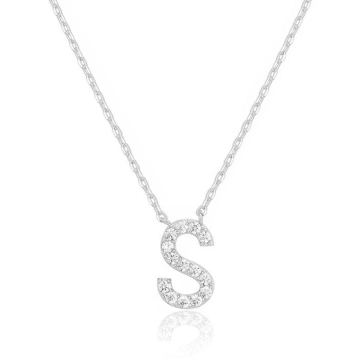 14k White Gold Created White Sapphire Initial S Letter Pendant Necklace Plated Image 1