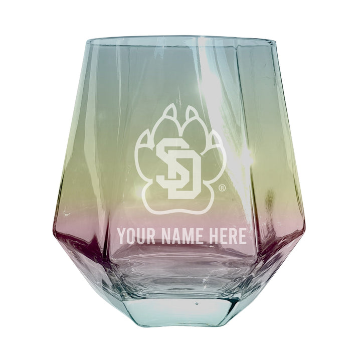 South Dakota Coyotes Customizable Stemless Diamond Wine Glass Engraved 10 oz Officially Licensed Collegiate Product Image 1