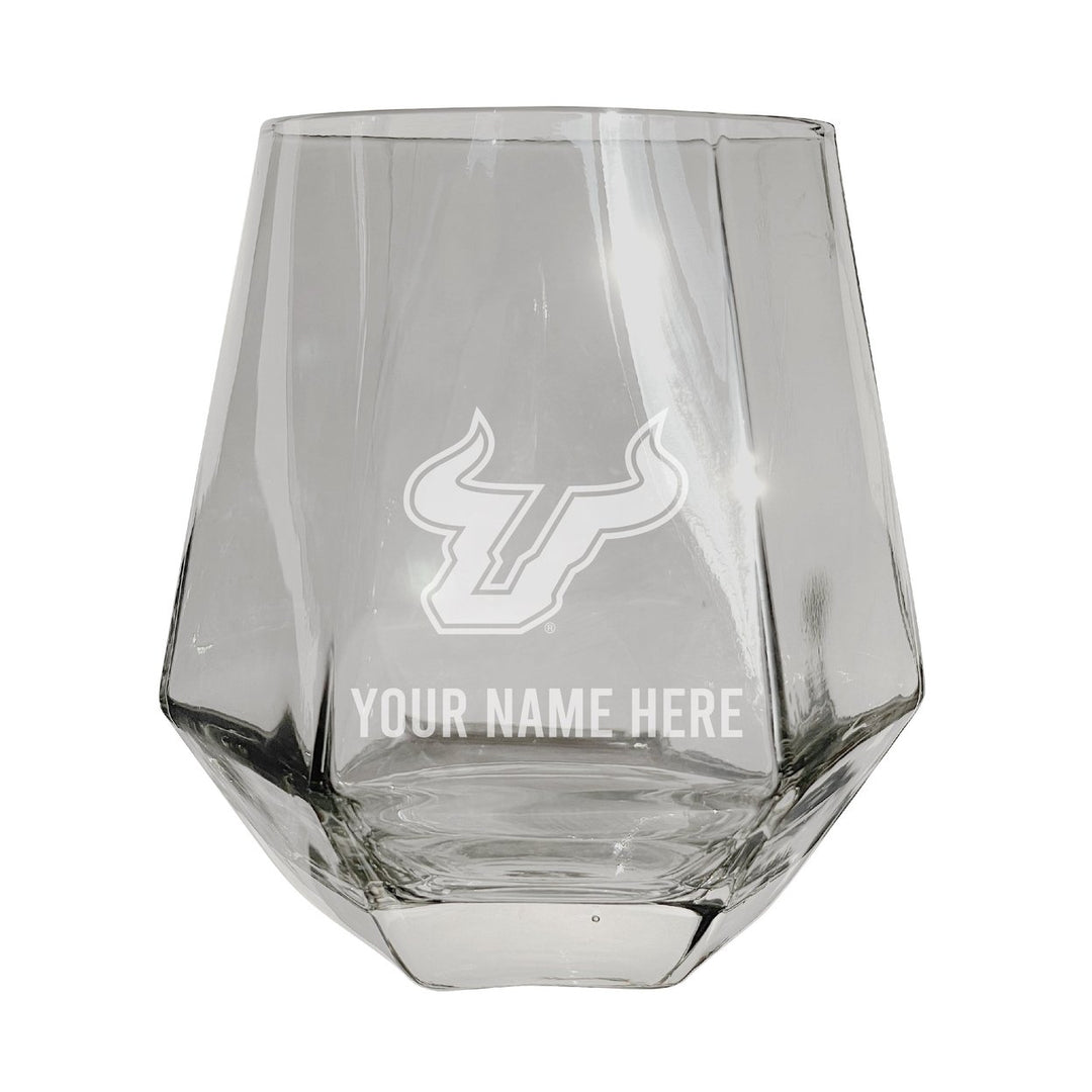 South Florida Bulls Customizable Stemless Diamond Wine Glass Engraved 10 oz Officially Licensed Collegiate Product Image 1