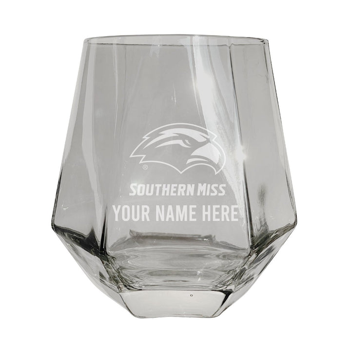 Southern Mississippi Golden Eagles Customizable Stemless Diamond Wine Glass Engraved 10 oz Officially Licensed Image 1