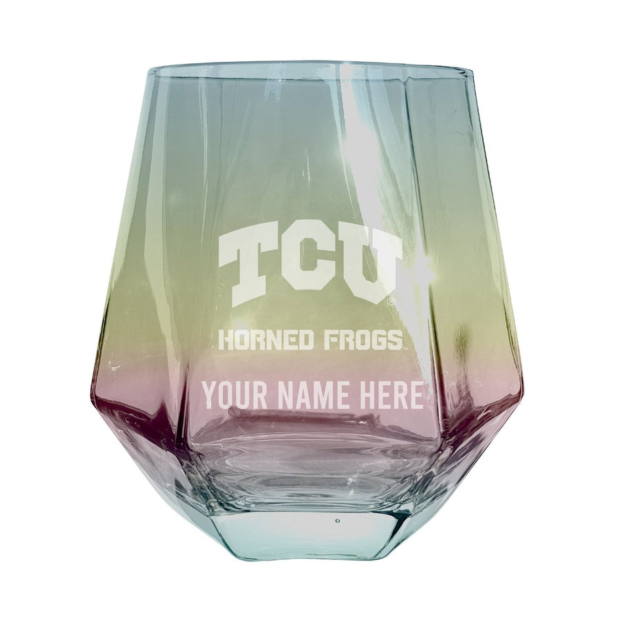 Texas Christian University Customizable Stemless Diamond Wine Glass Engraved 10 oz Officially Licensed Collegiate Image 1