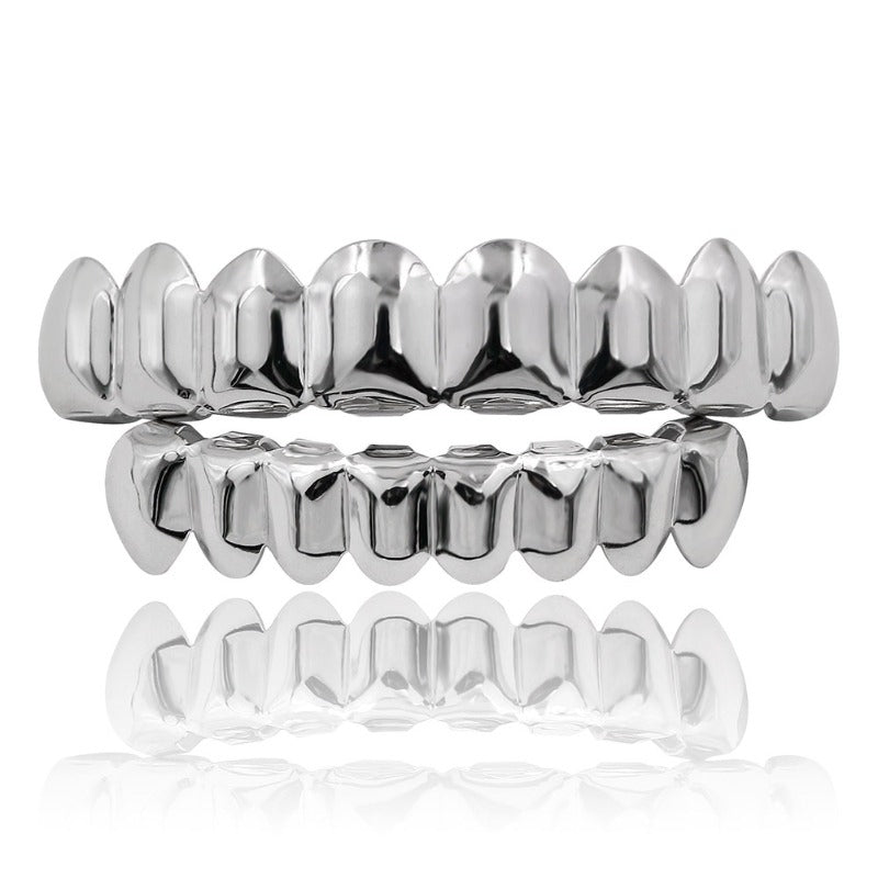 Gold Silver Plated HIP HOP Teeth Grillz Top and Bottom Grills Set With silicone Real Shiny Vampire Tooth Sets Image 1