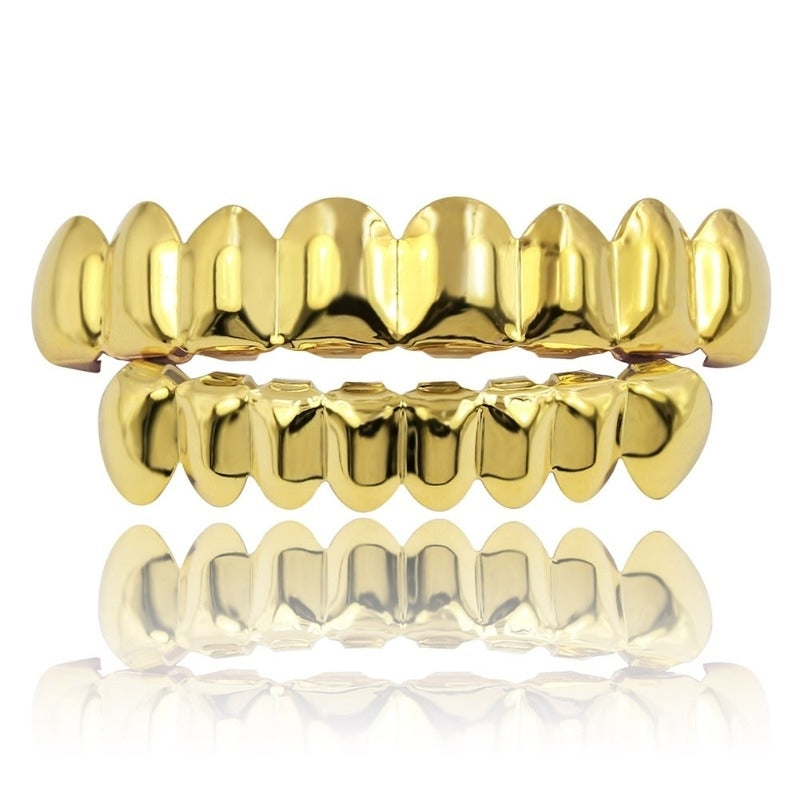 Gold Silver Plated HIP HOP Teeth Grillz Top and Bottom Grills Set With silicone Real Shiny Vampire Tooth Sets Image 2