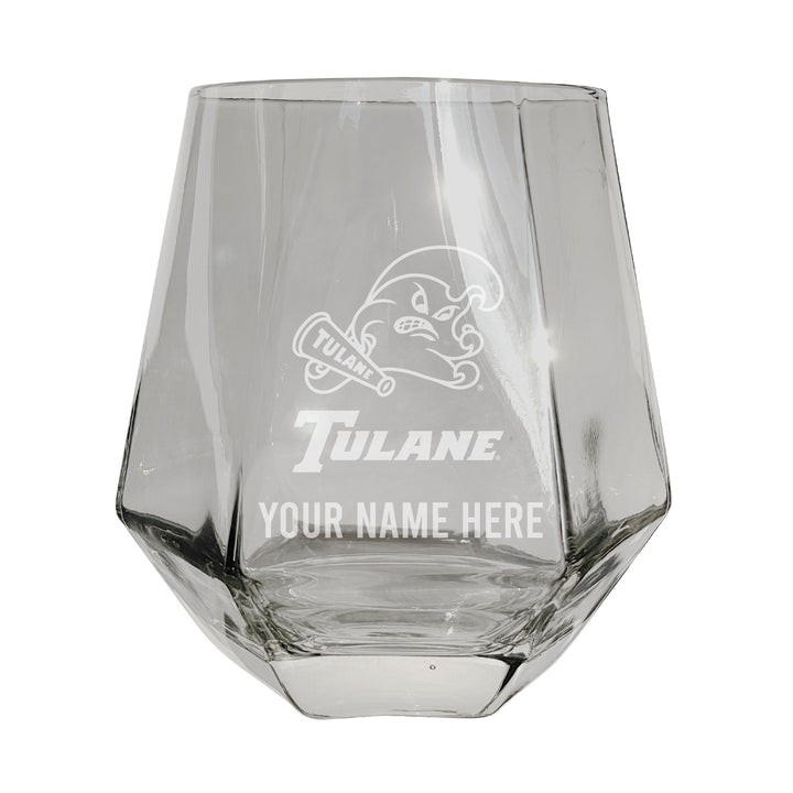 Tulane University Green Wave Customizable Stemless Diamond Wine Glass Engraved 10 oz Officially Licensed Collegiate Image 1