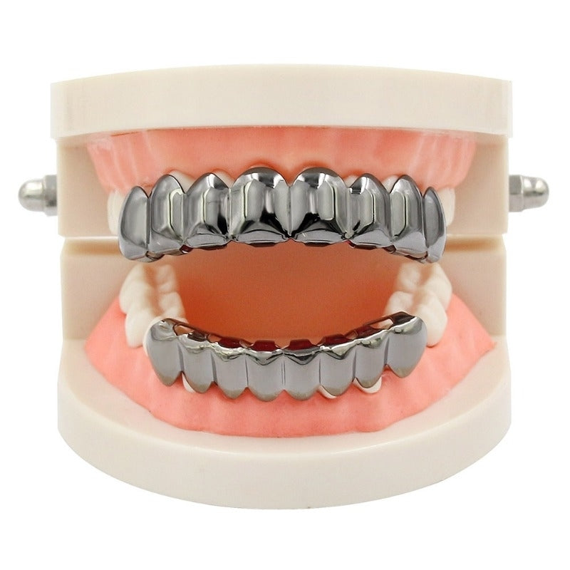 Gold Silver Plated HIP HOP Teeth Grillz Top and Bottom Grills Set With silicone Real Shiny Vampire Tooth Sets Image 3