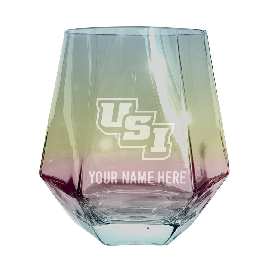 University of Southern Indiana Customizable Stemless Diamond Wine Glass Engraved 10 oz Officially Licensed Collegiate Image 1