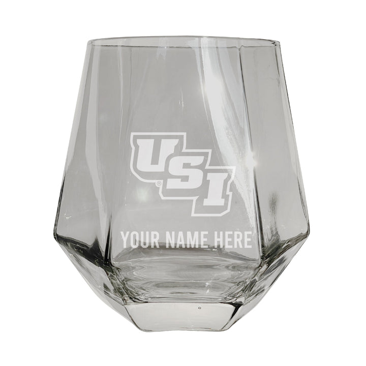 University of Southern Indiana Customizable Stemless Diamond Wine Glass Engraved 10 oz Officially Licensed Collegiate Image 2