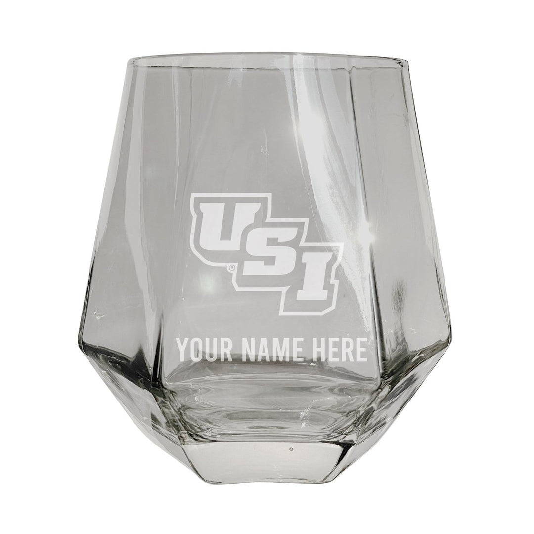 University of Southern Indiana Customizable Stemless Diamond Wine Glass Engraved 10 oz Officially Licensed Collegiate Image 1