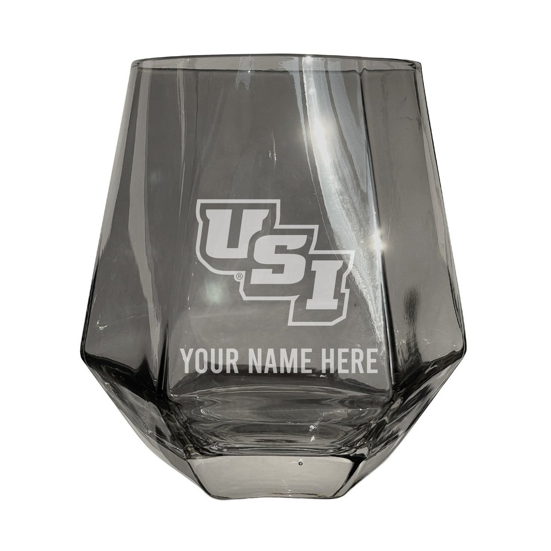 University of Southern Indiana Customizable Stemless Diamond Wine Glass Engraved 10 oz Officially Licensed Collegiate Image 1