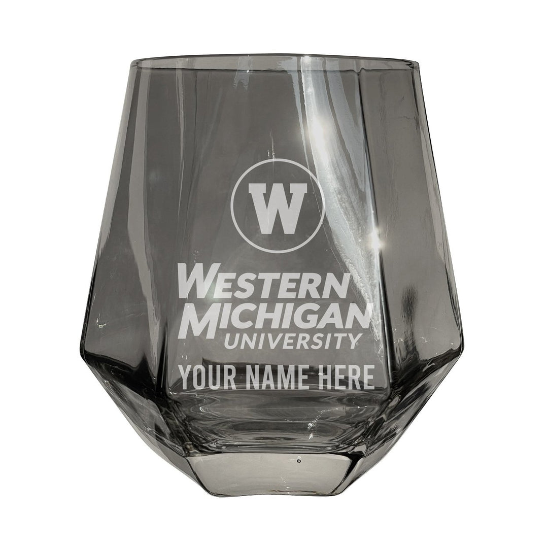 Western Michigan University Customizable Stemless Diamond Wine Glass Engraved 10 oz Officially Licensed Collegiate Image 1