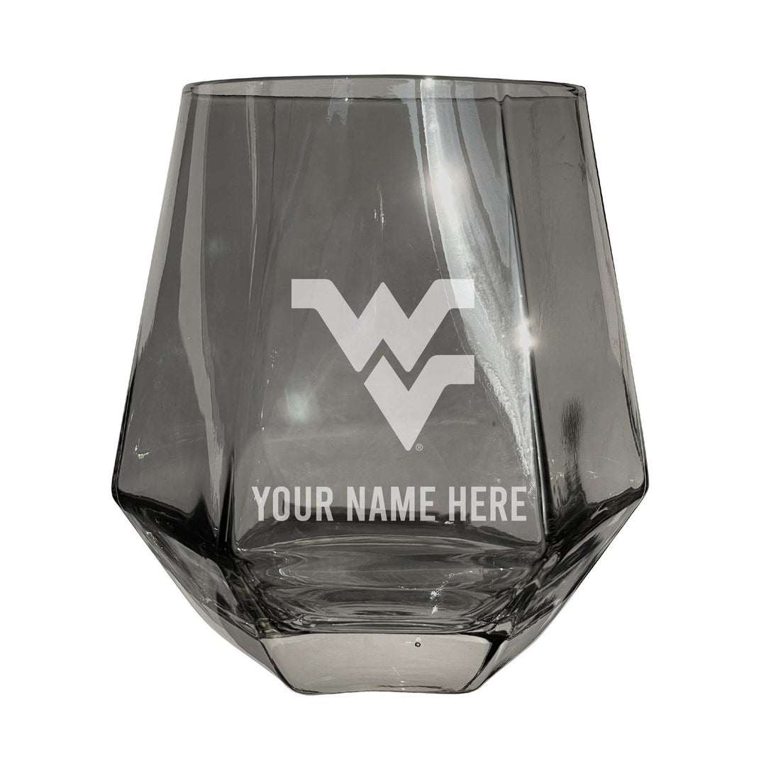 West Virginia Mountaineers Customizable Stemless Diamond Wine Glass Engraved 10 oz Officially Licensed Collegiate Image 1