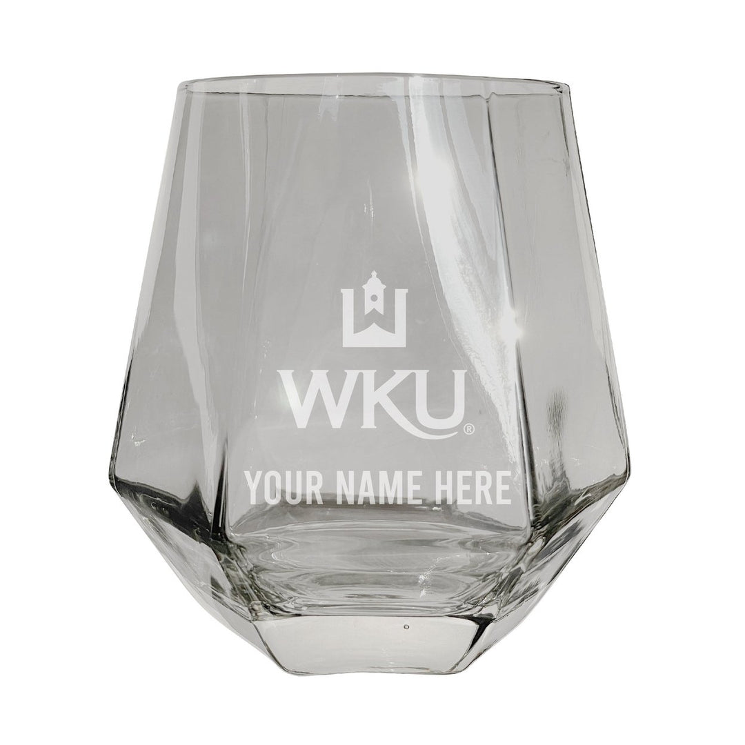 Western Kentucky Hilltoppers Customizable Stemless Diamond Wine Glass Engraved 10 oz Officially Licensed Collegiate Image 1