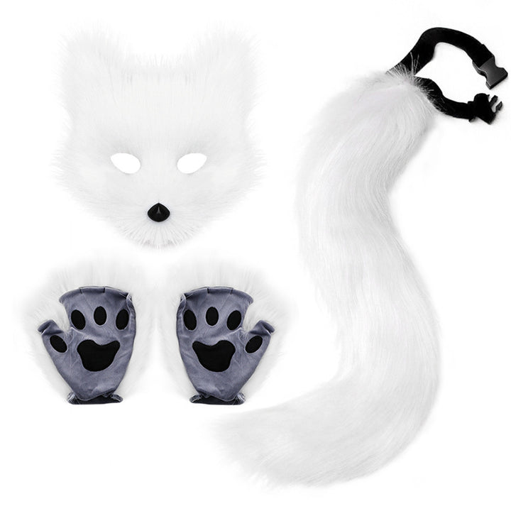 Fluffy faux Fox Tail Keychain Cat Paws Gloves And Wolf Therian Mask Set For Halloween Cosplay Costume Accessories Mask Image 4