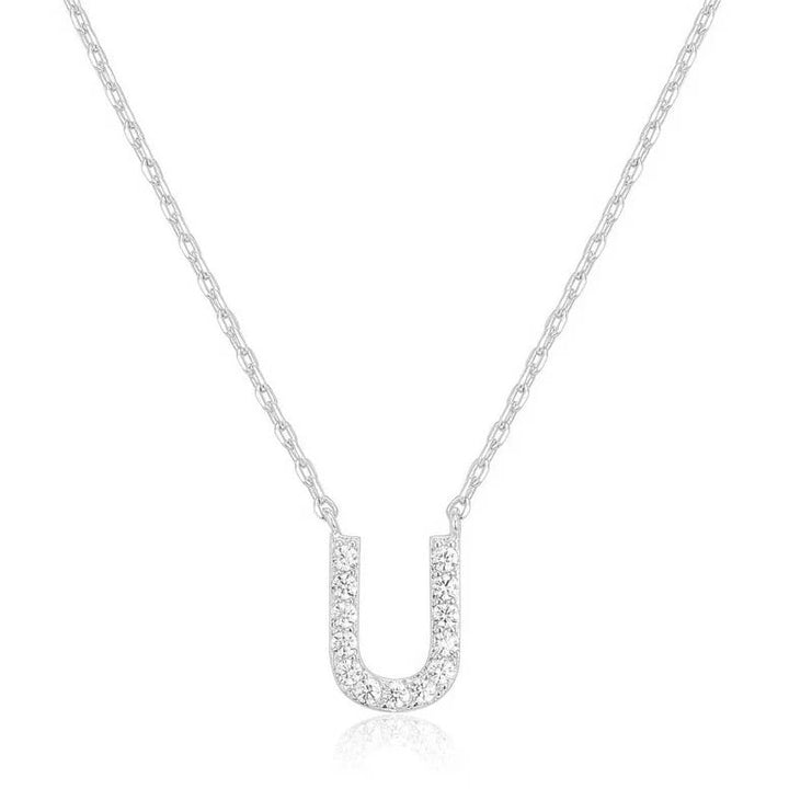 14k White Gold Created White Sapphire Initial U Letter Pendant Necklace Plated Image 1