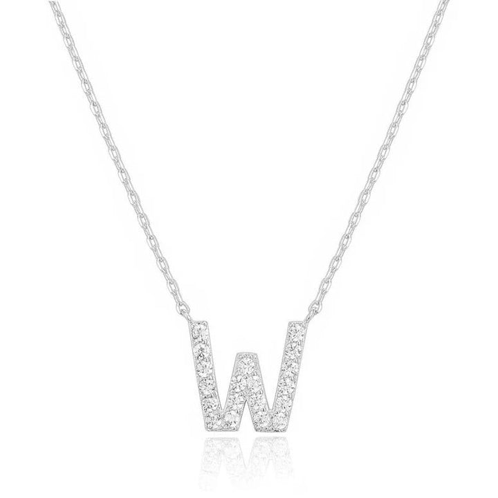 14k White Gold Created White Sapphire Initial W Letter Pendant Necklace Plated Image 1