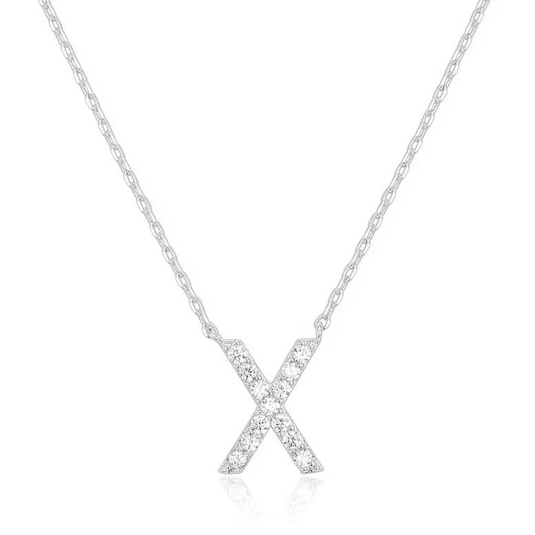 14k White Gold Created White Sapphire Initial X Letter Pendant Necklace Plated Image 1