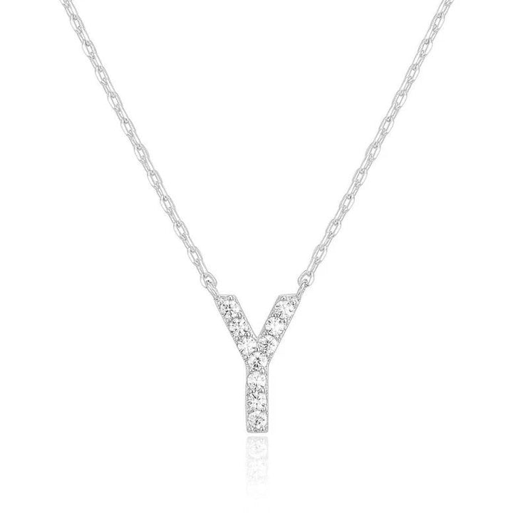 14k White Gold Created White Sapphire Initial Y Letter Pendant Necklace Plated Image 1