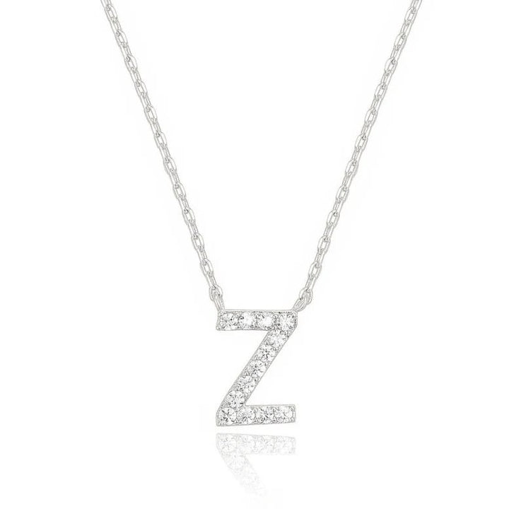 14k White Gold Created White Sapphire Initial Z Letter Pendant Necklace Plated Image 1