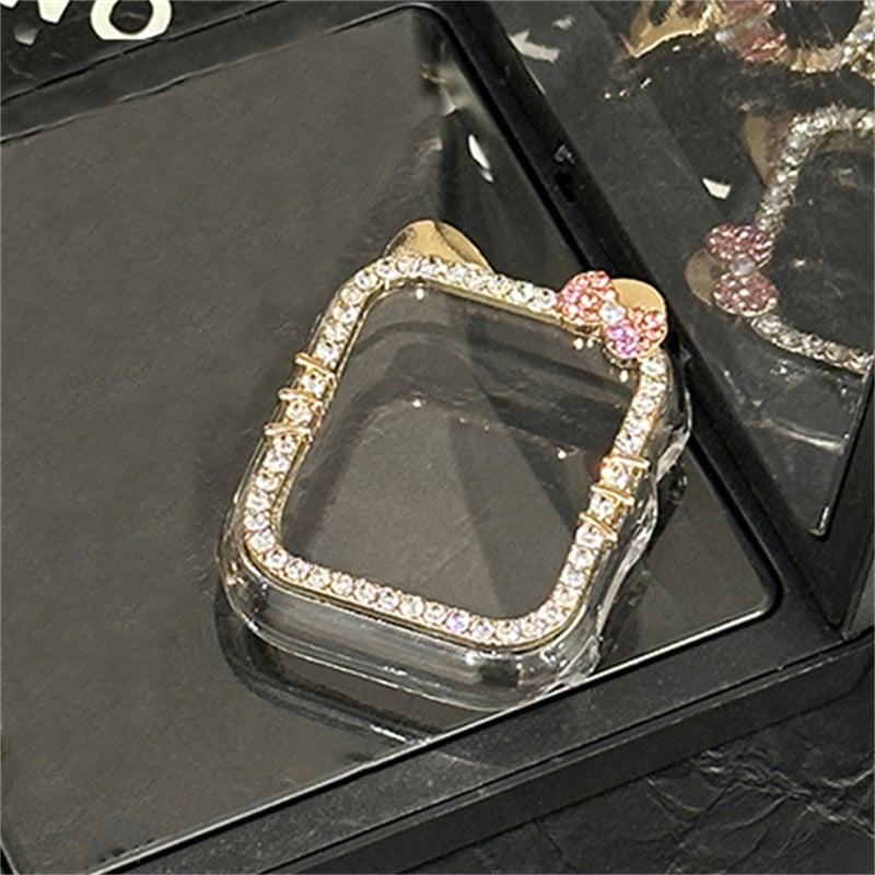 Cute Bowknot 3D Cat Ear Glitter Diamond Apple Watch Case For iWatch Band 49 45 44 42 MM 41 40 38MM Cases SE 9 Protective Image 1