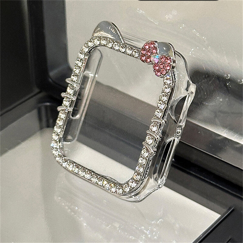 Cute Bowknot 3D Cat Ear Glitter Diamond Apple Watch Case For iWatch Band 49 45 44 42 MM 41 40 38MM Cases SE 9 Protective Image 1