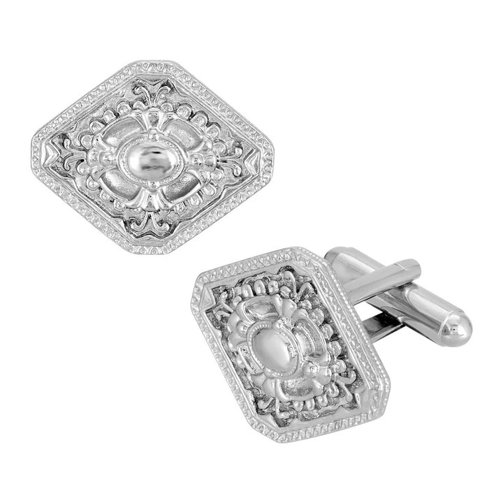 Mens Cufflinks Silver Diamond-Shaped Cuff Links Image 1