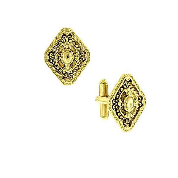 Mens Cufflinks Gold Diamond-Shaped Cuff Links Image 1