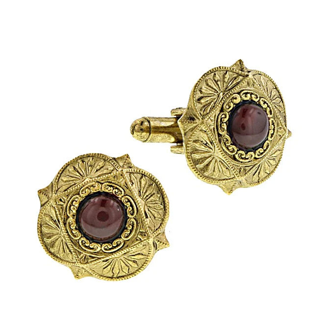 Mens Cufflinks Gold Red Stone Art Deco Style Semi Precious Cufflinks Image 1