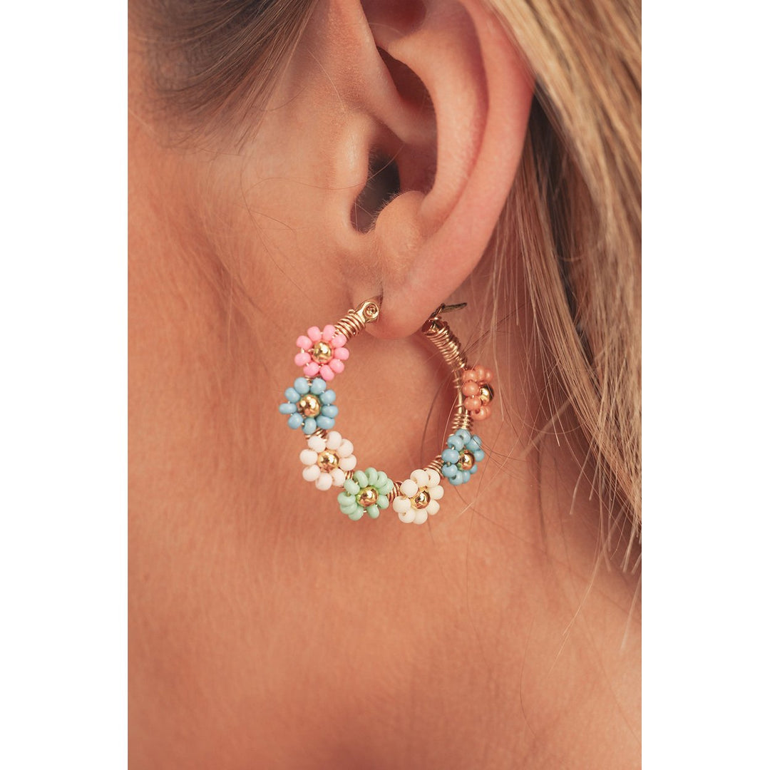 Pink Colorful Flower Hoop Earrings Image 1