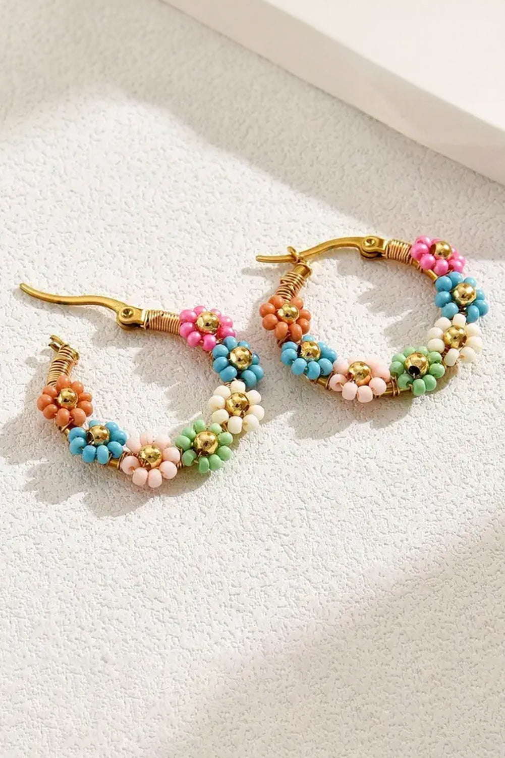 Pink Colorful Flower Hoop Earrings Image 3