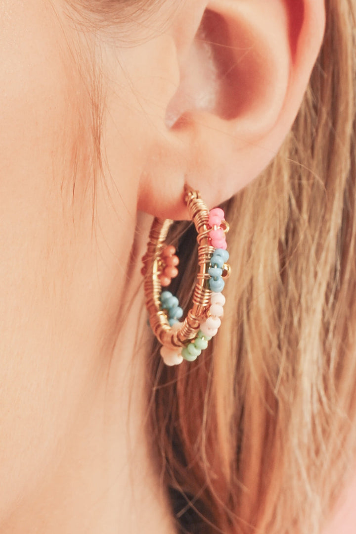 Pink Colorful Flower Hoop Earrings Image 4