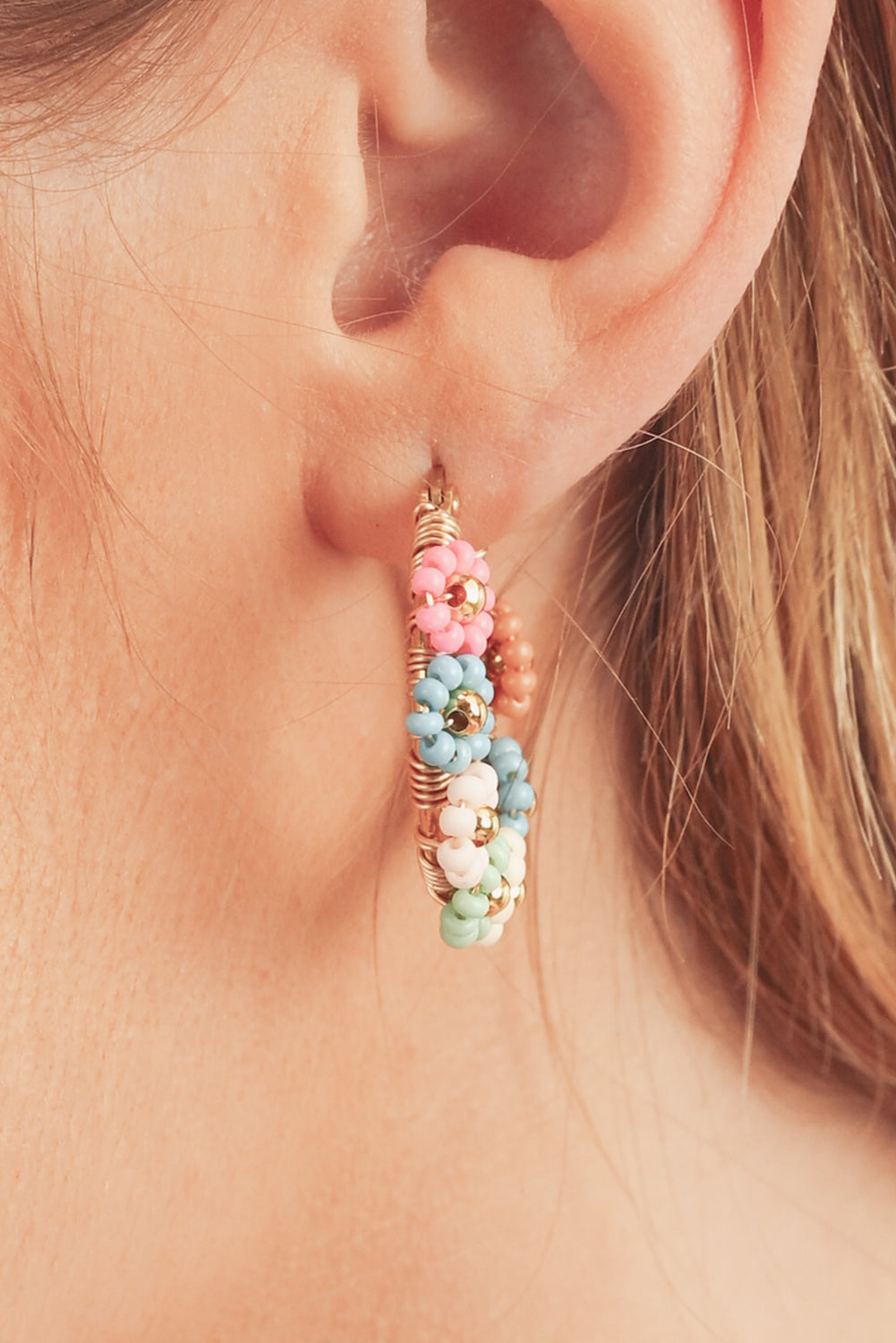 Pink Colorful Flower Hoop Earrings Image 6