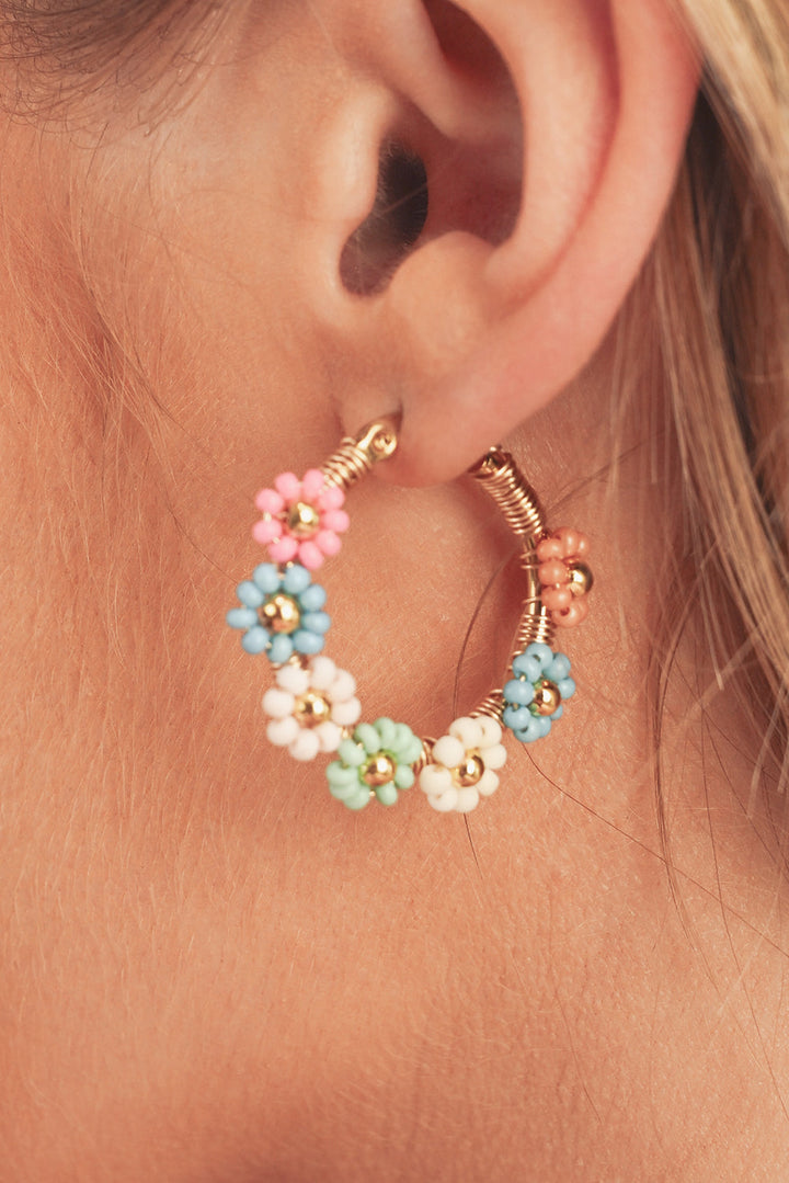 Pink Colorful Flower Hoop Earrings Image 7