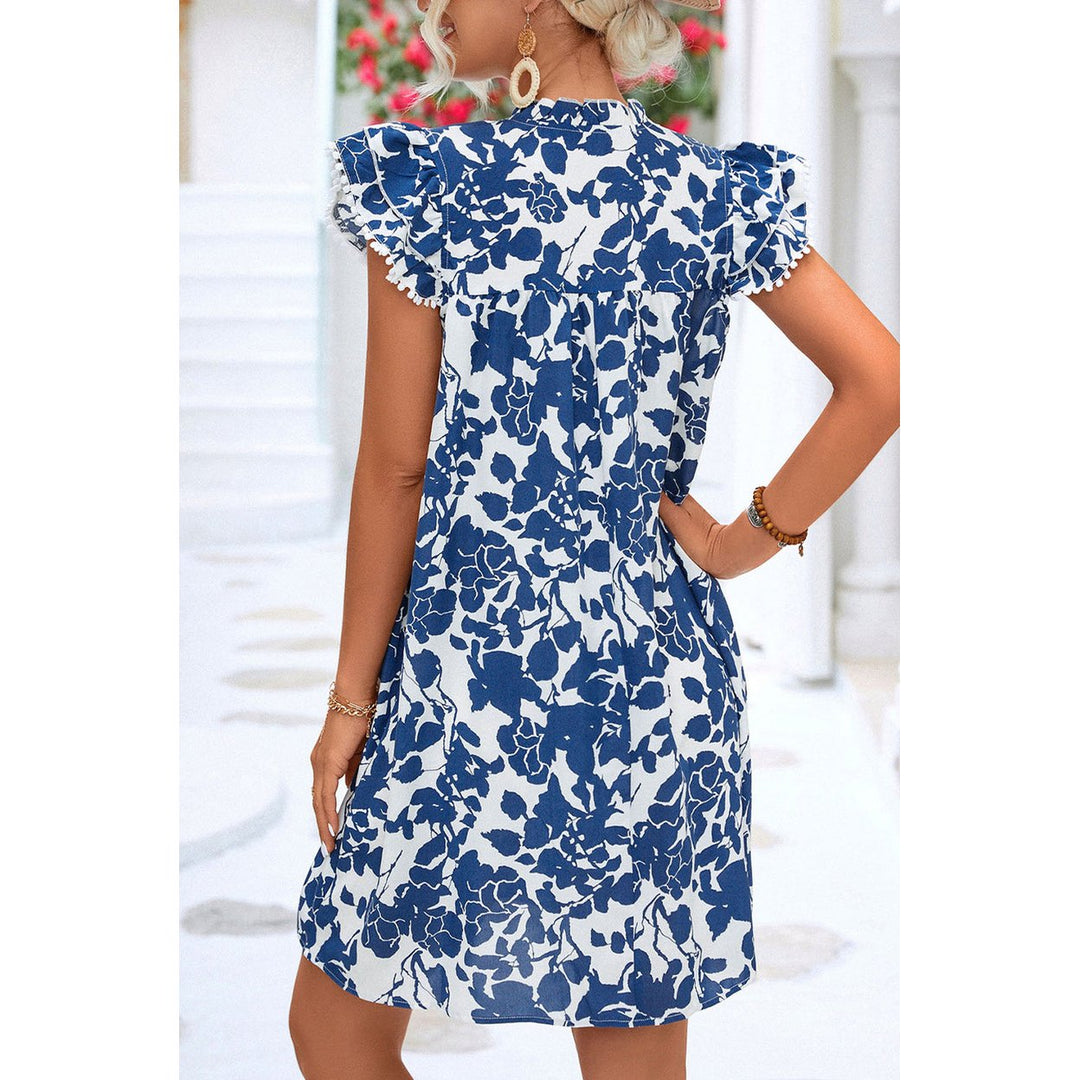 Rayna Floral Ruffled Cap Sleeve Tied Neck Mini Dress Image 2