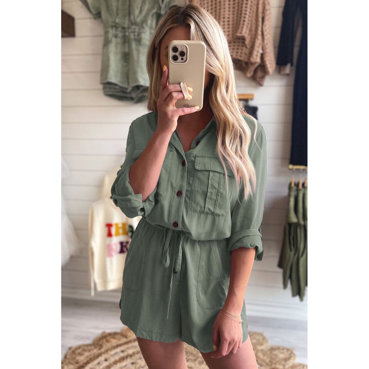 Reese Roll up Sleeve Flap Pockets Drawstring Romper Image 4