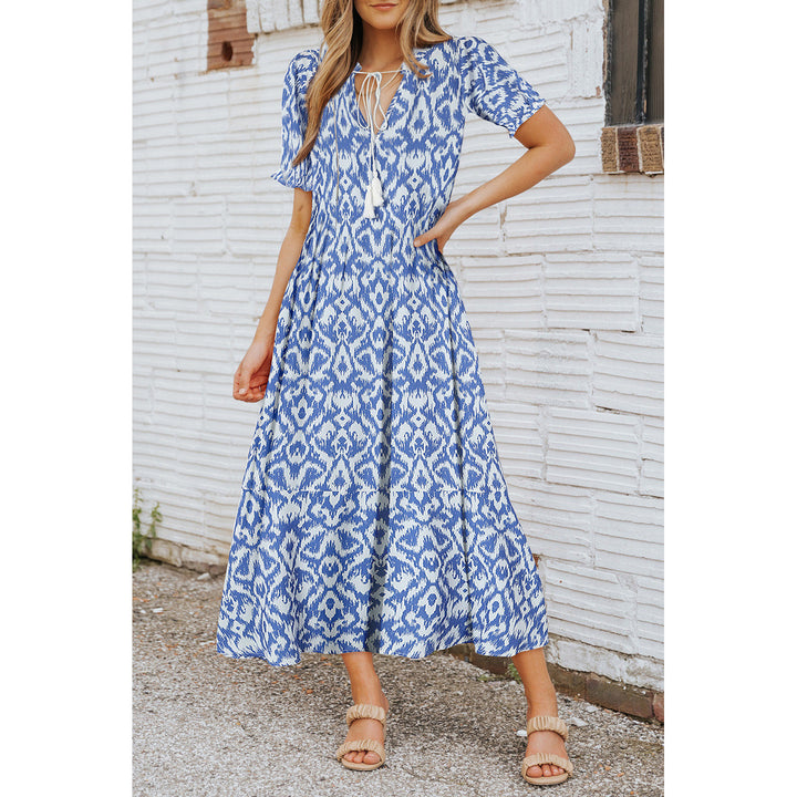 Remy V Neck Casual Geometric Print Maxi Dress Image 1