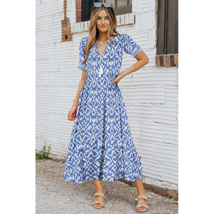 Remy V Neck Casual Geometric Print Maxi Dress Image 3