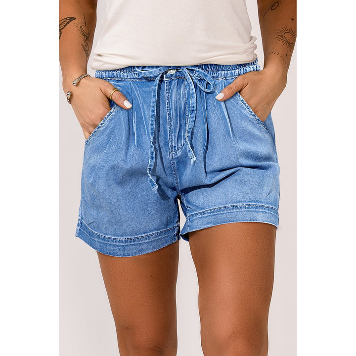 Reina Casual Chambray Drawstring Shorts Image 7