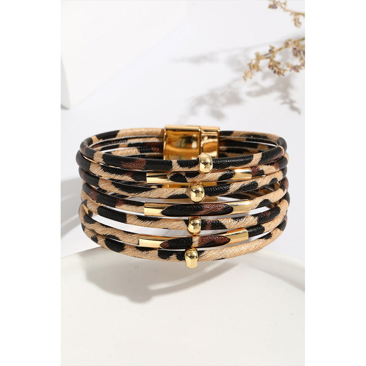 Multi-layer Leopard Beaded Magnet Buckle Bracelet Image 1