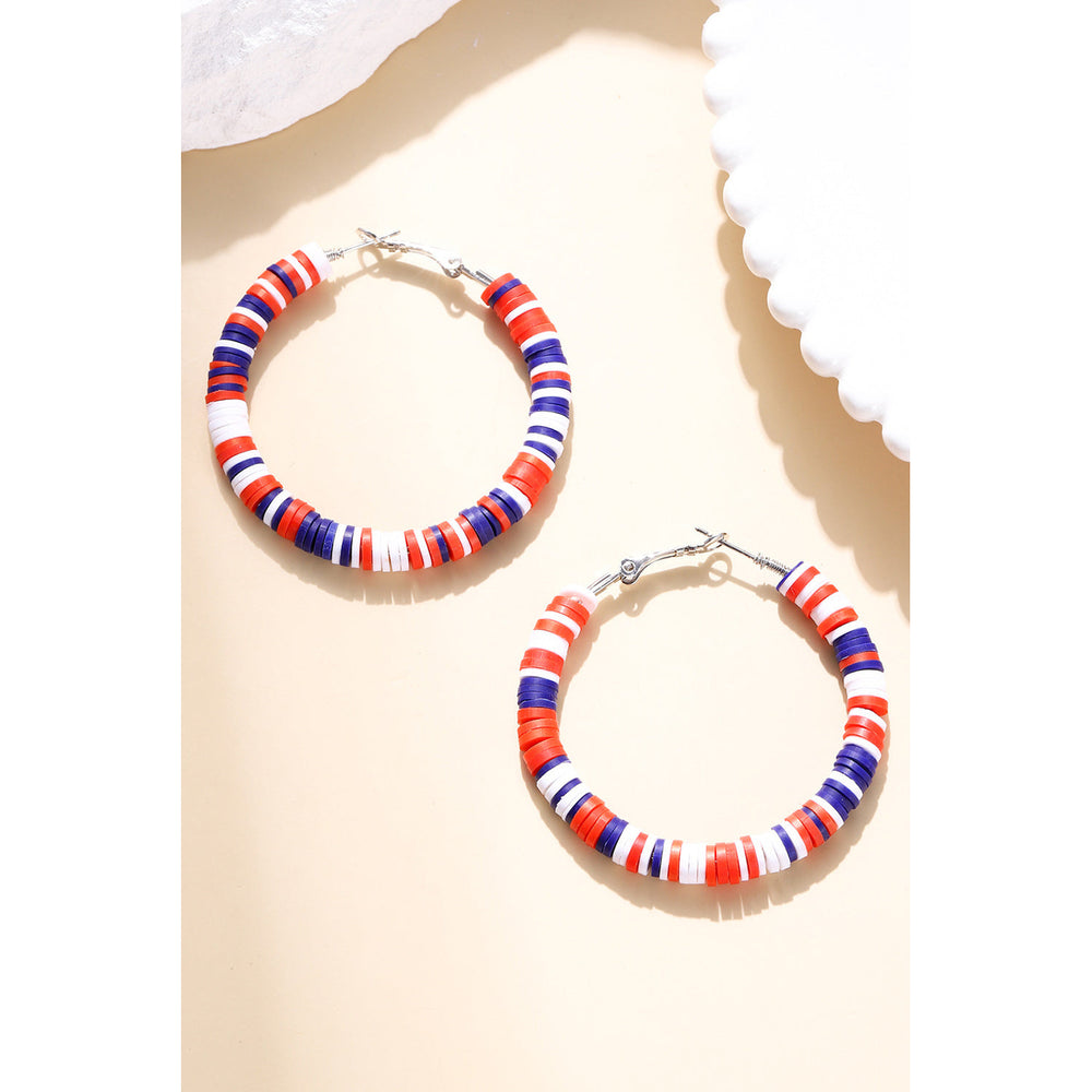 Patriotic Multicolored Bead Hoop Earrings Image 2