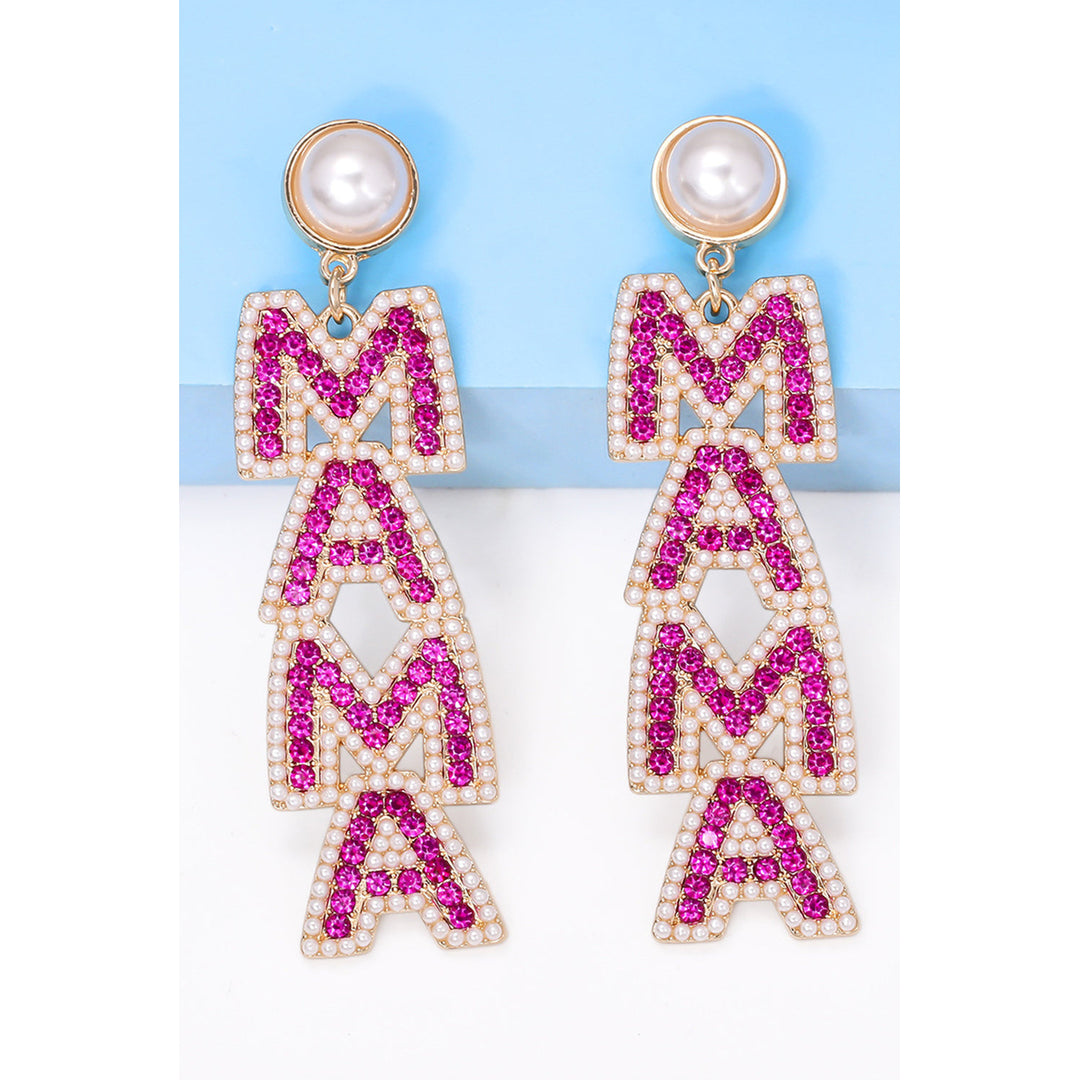 MAMA Rhinestone Pearl Dangle Stud Earrings Image 1