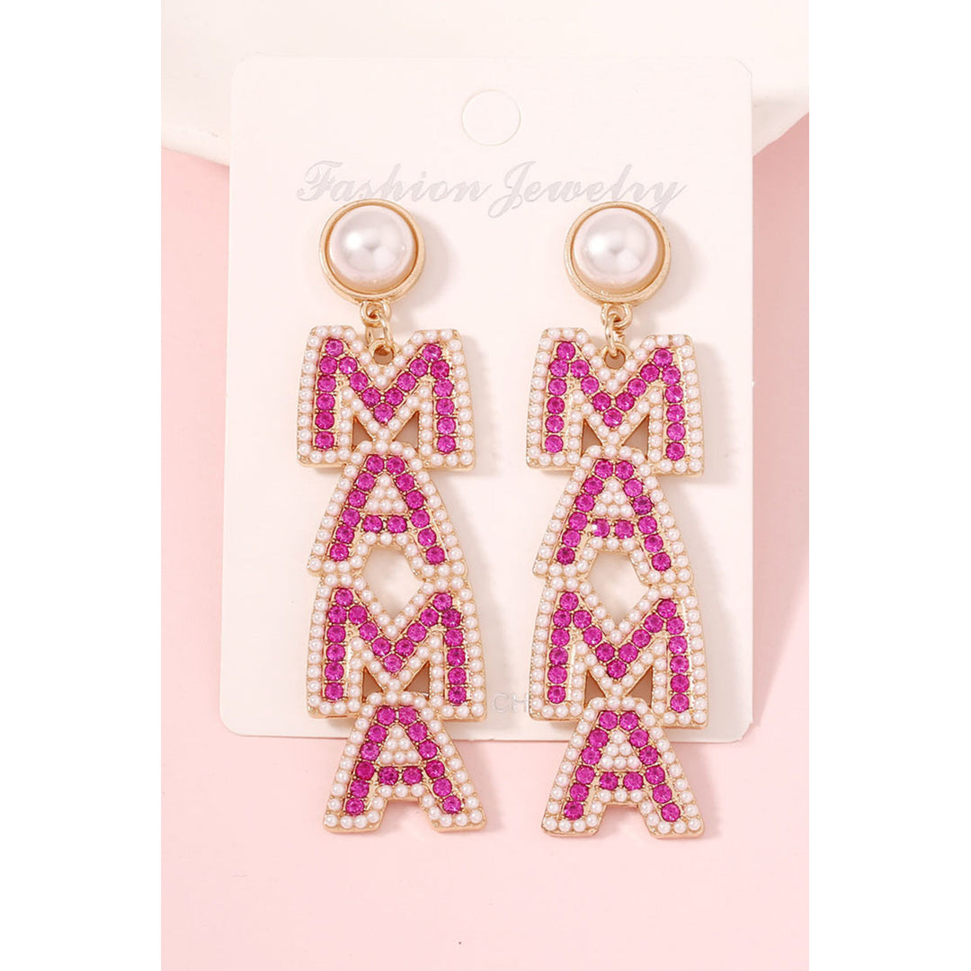 MAMA Rhinestone Pearl Dangle Stud Earrings Image 2