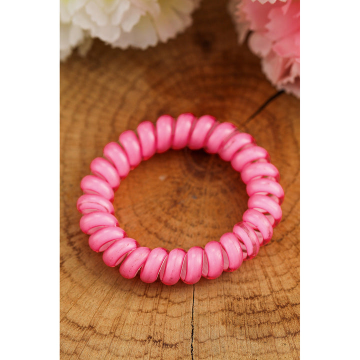 3 PCS Pink Phone Cord Hair Scrunchies Image 1