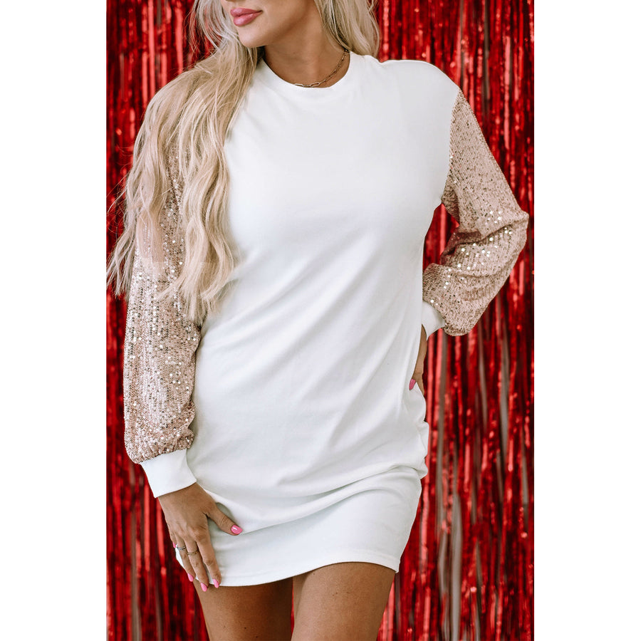 Mandy Sequin Puff Sleeve Shift Mini Dress Image 1